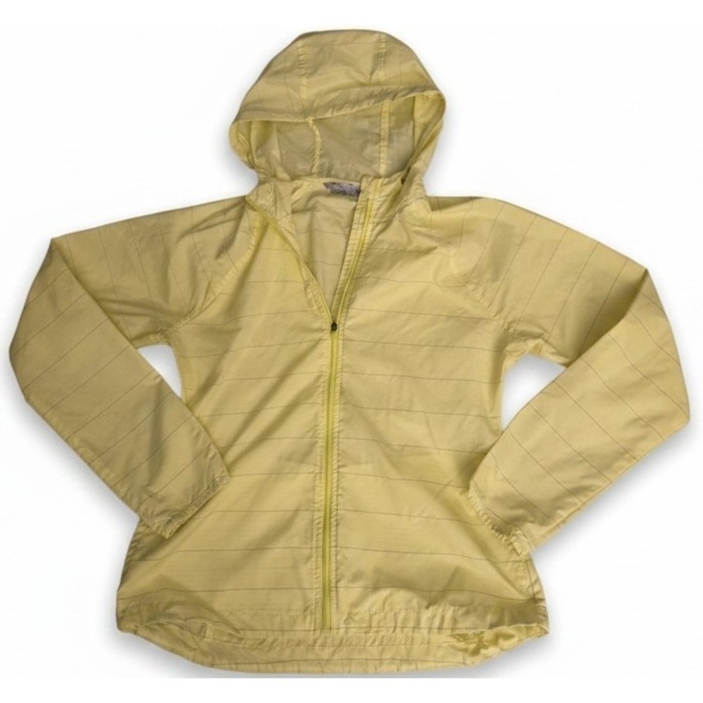 Womens Yellow Hooded Windbreaker Jacket Sz Medium Lightweight Full Zip Rain Coat